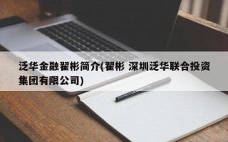 泛华金融翟彬简介(翟彬 深圳泛华联合投资集团有限公司)